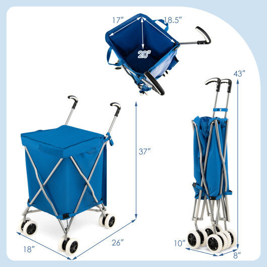 Folding Shopping Utility Cart with Water-Resistant Removable Canvas Bag-Pink W2B