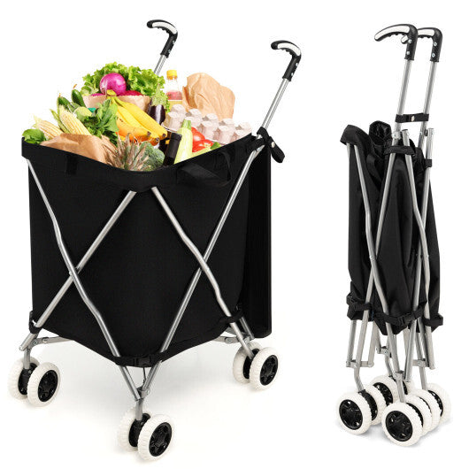 Folding Shopping Utility Cart with Water-Resistant Removable Canvas Bag-Pink W2B