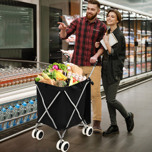 Folding Shopping Utility Cart with Water-Resistant Removable Canvas Bag-Pink W2B
