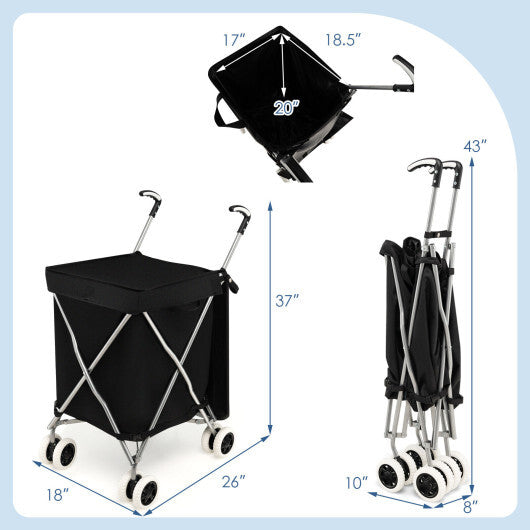 Folding Shopping Utility Cart with Water-Resistant Removable Canvas Bag-Pink W2B