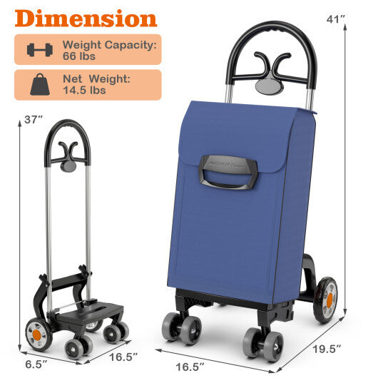 Folding Shopping Cart Utility Hand Truck with Rolling Swivel Wheels-Red