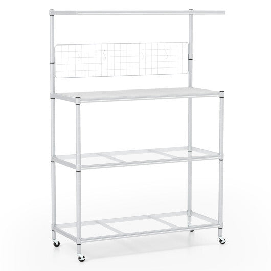 4-Tier Bakers Rack on Wheels with Adjustable Shelves-Silver W2B