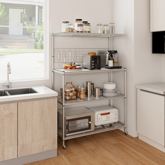 4-Tier Bakers Rack on Wheels with Adjustable Shelves-Silver W2B