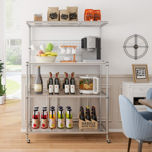 4-Tier Bakers Rack on Wheels with Adjustable Shelves-Silver W2B
