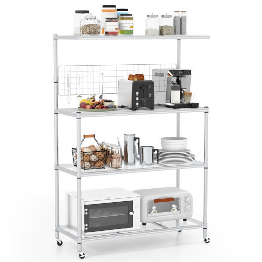 4-Tier Bakers Rack on Wheels with Adjustable Shelves-Silver W2B