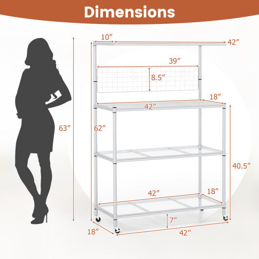 4-Tier Bakers Rack on Wheels with Adjustable Shelves-Silver W2B
