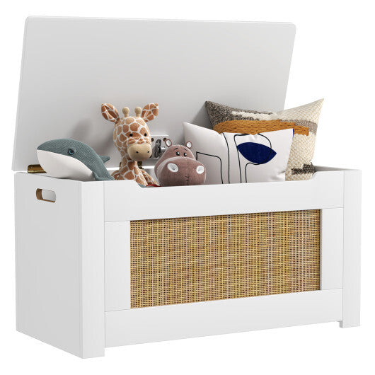 Kids Rattan Toy Storage Box with Flip Top Lid and Safety Hinge Handles-White W2B