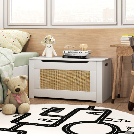 Kids Rattan Toy Storage Box with Flip Top Lid and Safety Hinge Handles-White W2B