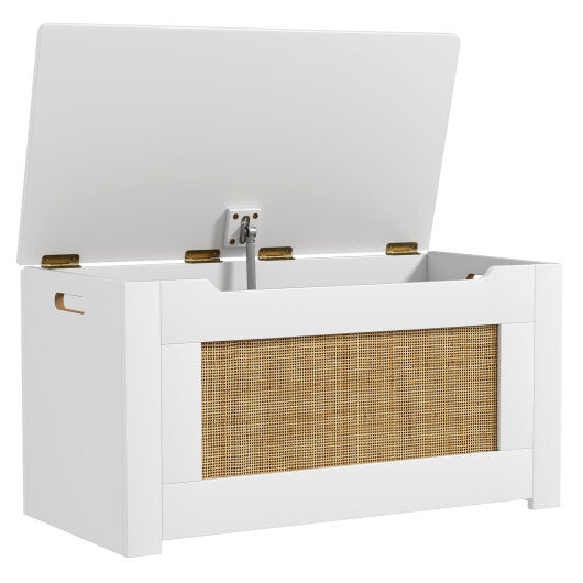 Kids Rattan Toy Storage Box with Flip Top Lid and Safety Hinge Handles-White W2B