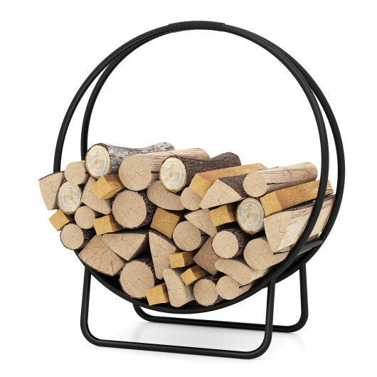 Firewood Log Hoop 20 Inch Round Heavy-duty Metal Curved Log Rack with Stand