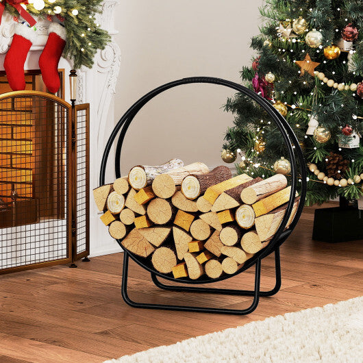 Firewood Log Hoop 20 Inch Round Heavy-duty Metal Curved Log Rack with Stand