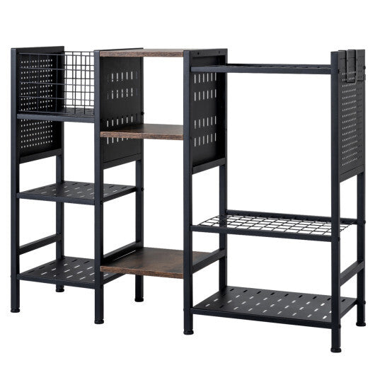 Garden Tool Organizer with Wooden Shelves for Garage and Shed-Black W2B