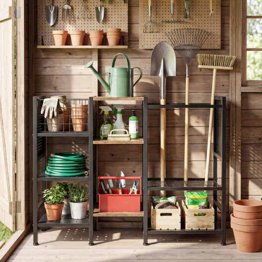 Garden Tool Organizer with Wooden Shelves for Garage and Shed-Black W2B