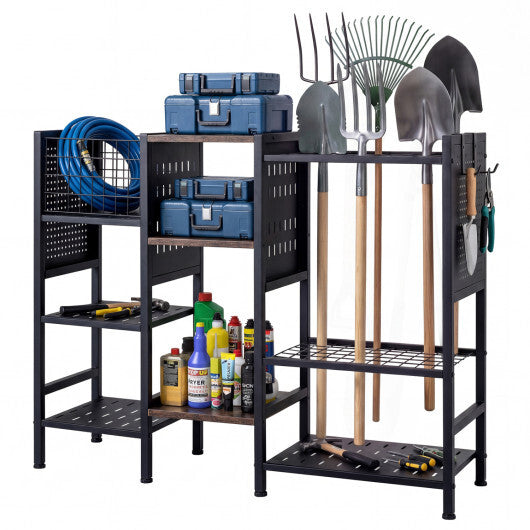 Garden Tool Organizer with Wooden Shelves for Garage and Shed-Black W2B