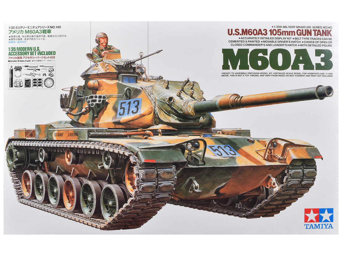 Model Kit US M60A3 105mm Gun Tank "US Army" 1/35 Scale Model by Tamiya Tamiya