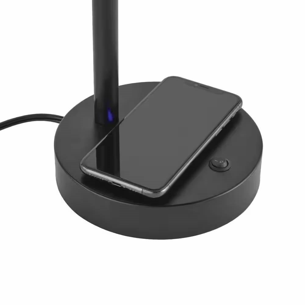 Modern LED Desk Light Table Lamp with Wireless Cell Charging Pad in Black FastFurnishings