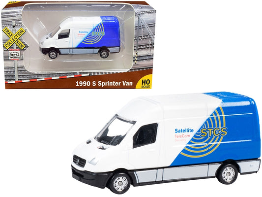 1990 Mercedes Benz Sprinter Van White and Blue "STCS Satellite TeleCom Security" "TraxSide Collection" 1/87 (HO) Scale Diecast Model by Classic Metal Works