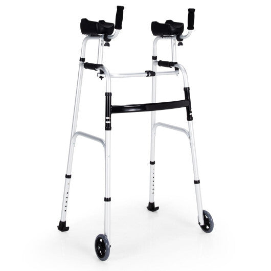 Folding Height Adjustable Walking Frame with Armrest Support-Silver W2B