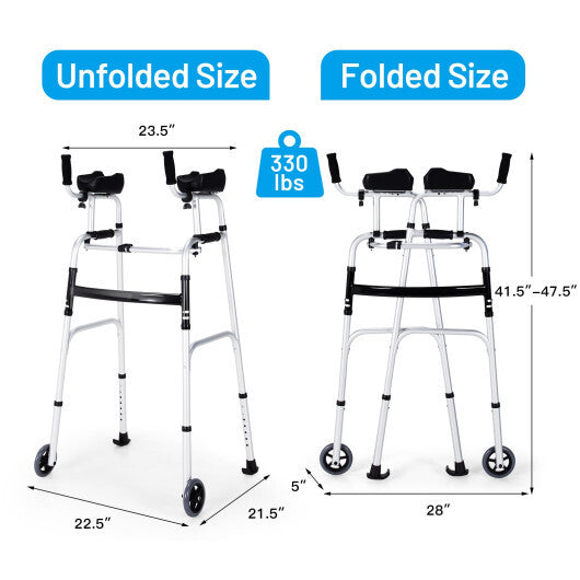 Folding Height Adjustable Walking Frame with Armrest Support-Silver W2B
