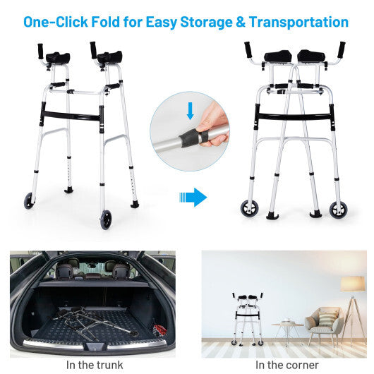 Folding Height Adjustable Walking Frame with Armrest Support-Silver W2B