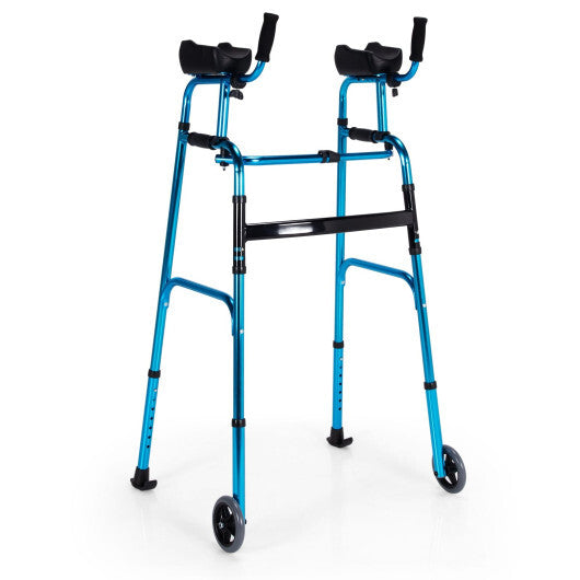 Folding Height Adjustable Walking Frame with Armrest Support-Silver W2B