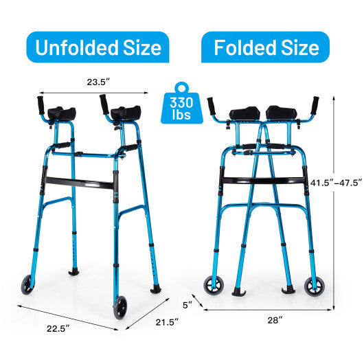 Folding Height Adjustable Walking Frame with Armrest Support-Silver W2B