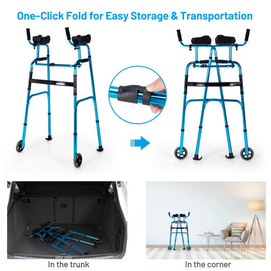Folding Height Adjustable Walking Frame with Armrest Support-Silver W2B