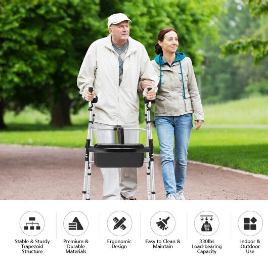 Height Adjustable Rollator Walker With Seat and Armrest Pad - Color: Silver W2B