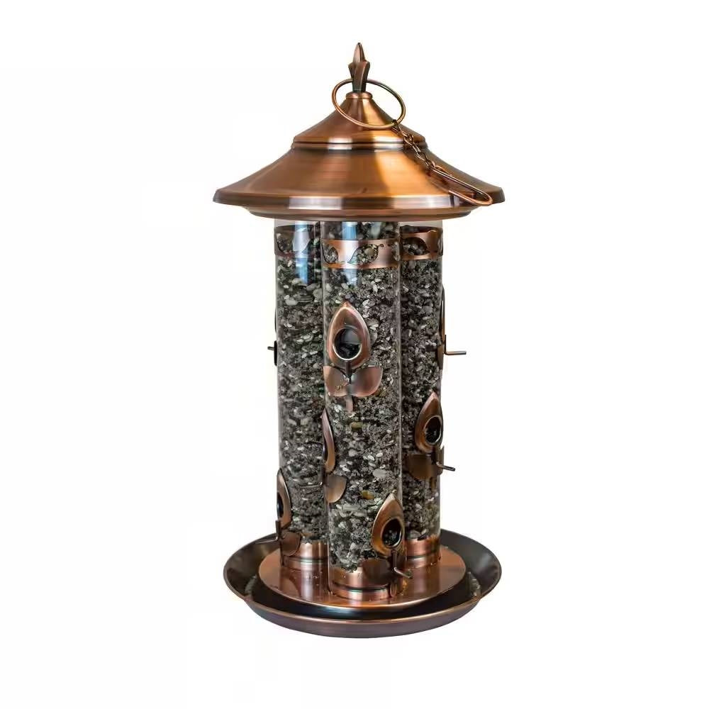 Large Copper Bird Feeder with 3 Tubes and 9 Feeding Ports FastFurnishings