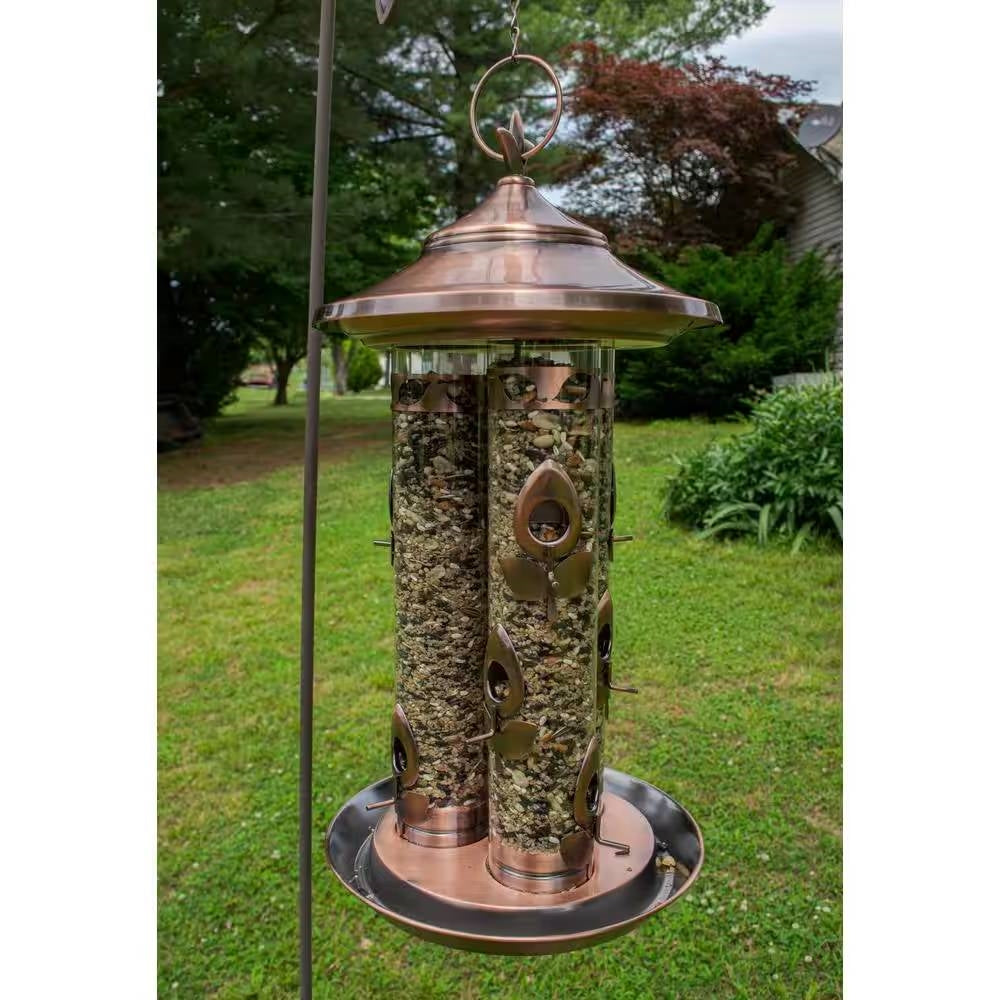 Large Copper Bird Feeder with 3 Tubes and 9 Feeding Ports FastFurnishings
