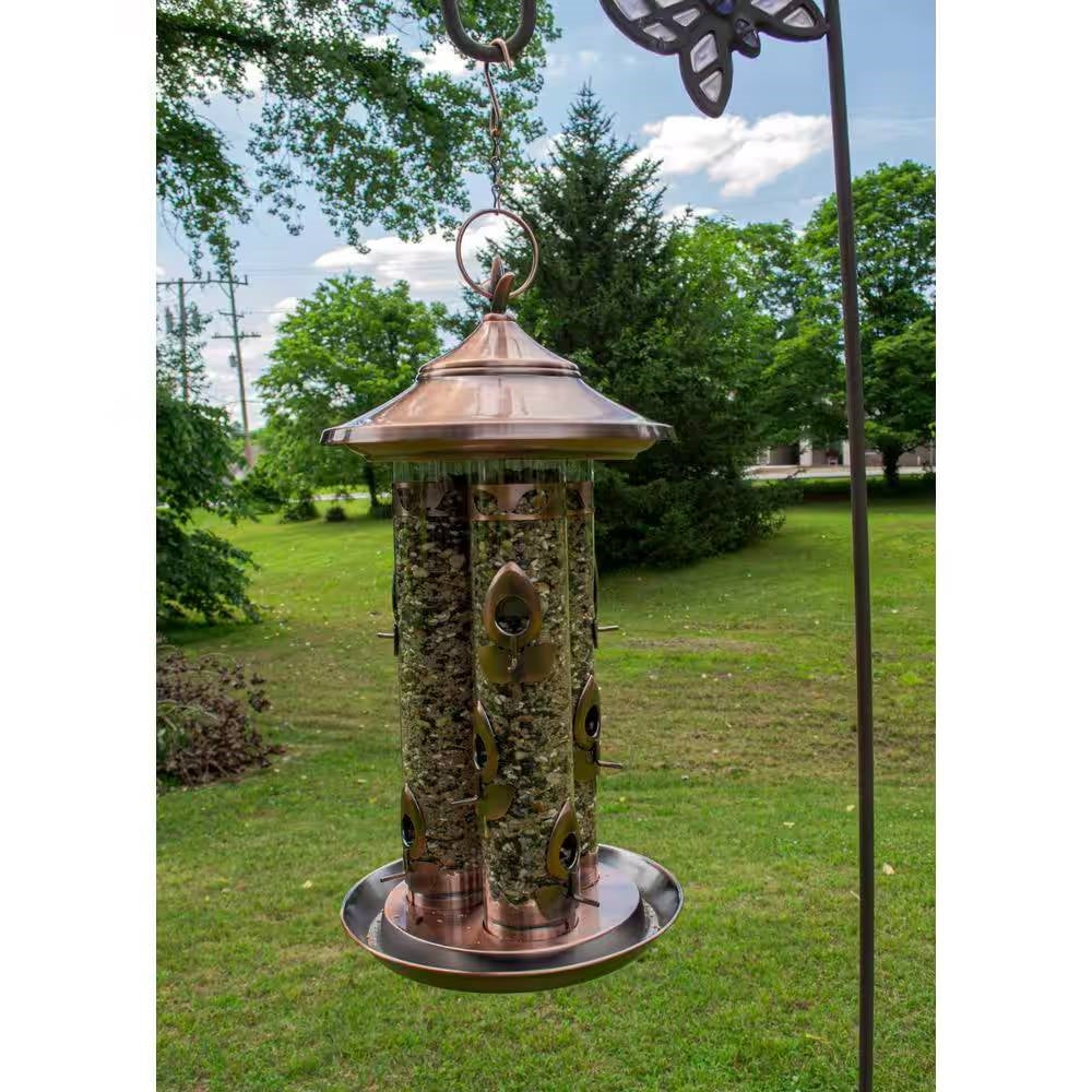 Large Copper Bird Feeder with 3 Tubes and 9 Feeding Ports FastFurnishings