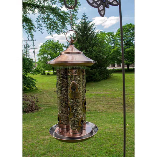 Large Copper Bird Feeder with 3 Tubes and 9 Feeding Ports FastFurnishings
