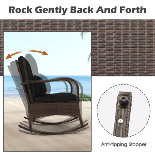 3 Pieces Outdoor Rocking Chair Set with Tempered Glass Coffee Table Black
