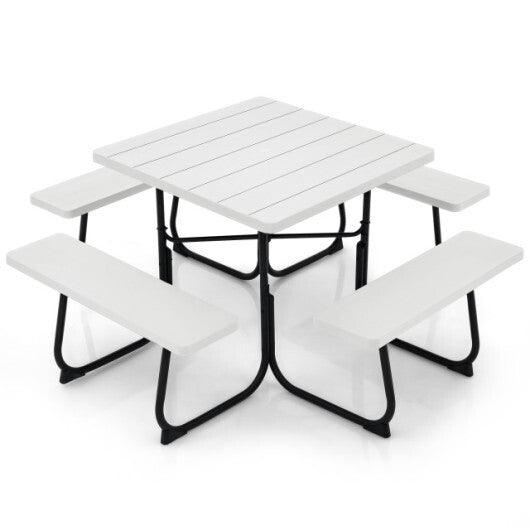 8-person Outdoor Picnic Table with 4 Benches and Umbrella Hole White