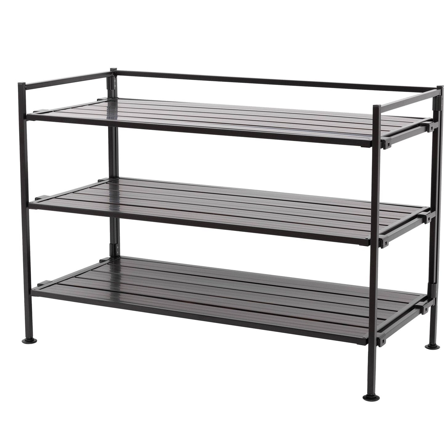 3-Tier Metal Espresso Brown Woodgrain Resin Foldable Stackable Shoe Rack FastFurnishings