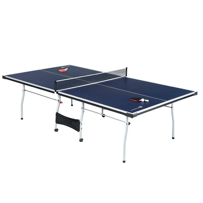 Official Tournament Grade Blue Foldable Indoor Table Tennis Table with Paddles and Balls FastFurnishings