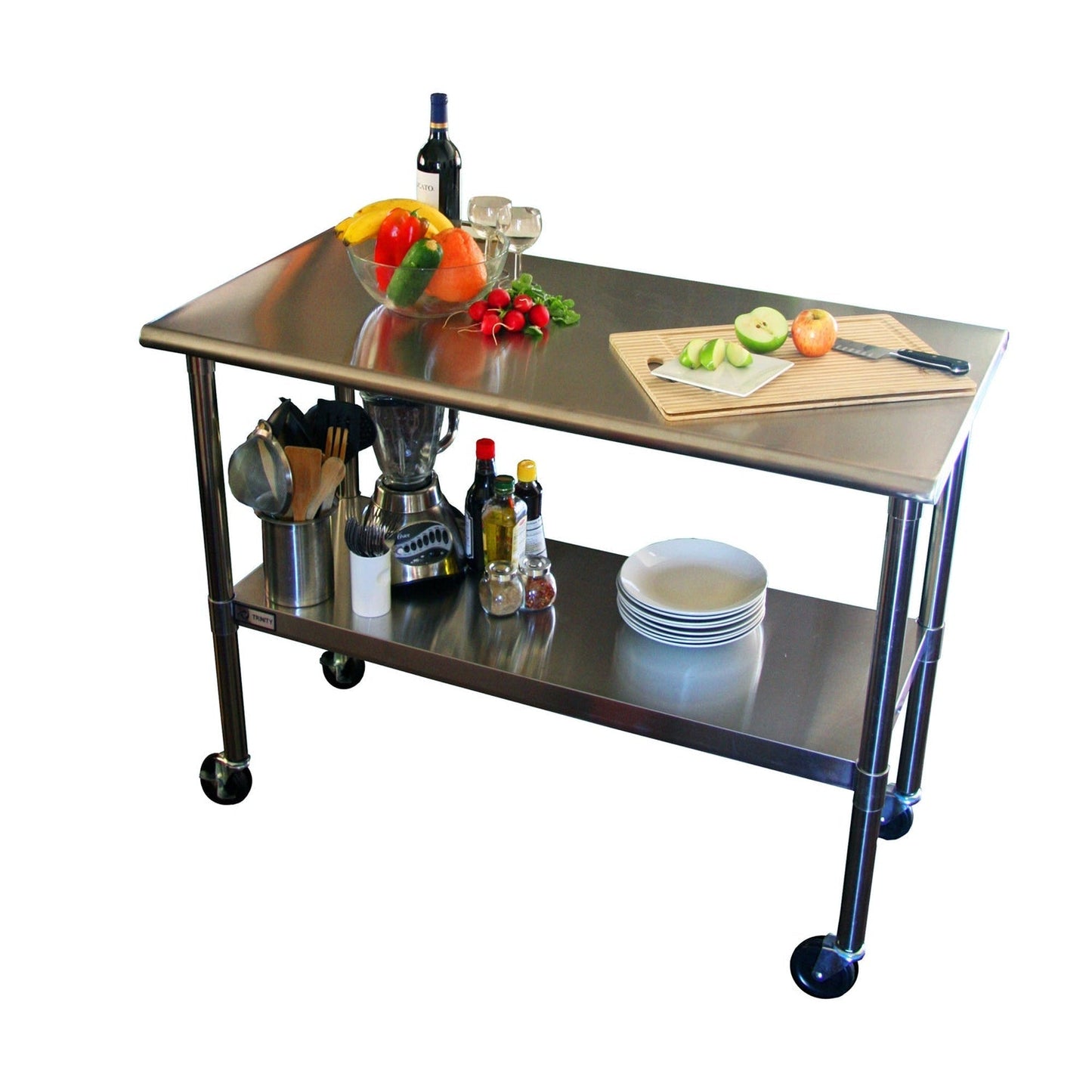 2ft x 4ft Stainless Steel Top Kitchen Prep Table with Locking Casters Wheels FastFurnishings