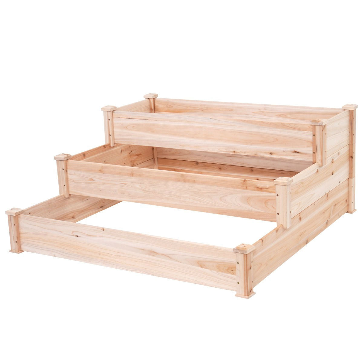 Solid Wood 4 Ft x 4 Ft Raised Garden Bed Planter 3-Tier FastFurnishings