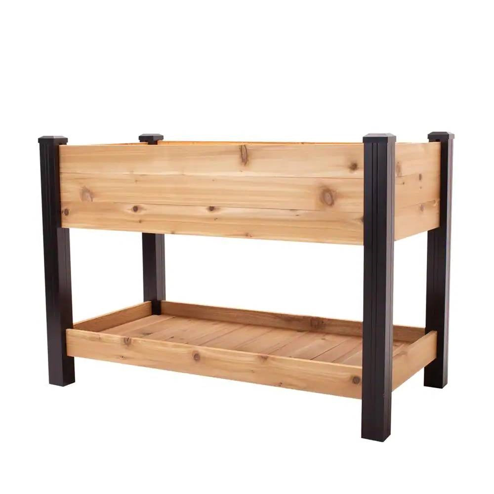 2-Ft x 4-Ft Cedar Wood Raised Garden Bed Planter Bed with Black Vinyl Legs FastFurnishings