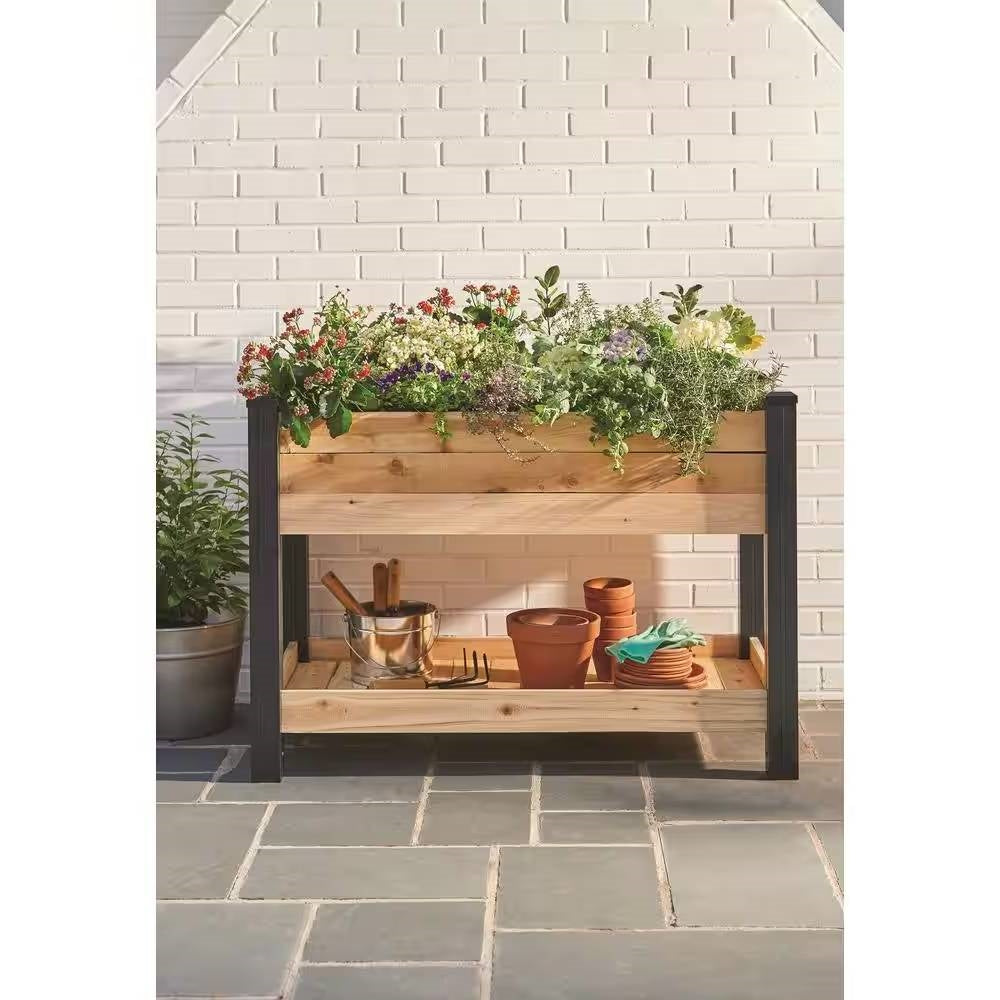 2-Ft x 4-Ft Cedar Wood Raised Garden Bed Planter Bed with Black Vinyl Legs FastFurnishings