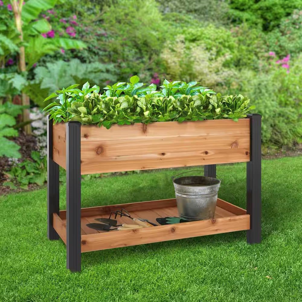 2-Ft x 4-Ft Cedar Wood Raised Garden Bed Planter Bed with Black Vinyl Legs FastFurnishings
