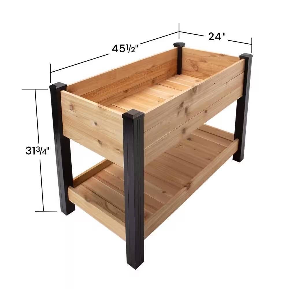 2-Ft x 4-Ft Cedar Wood Raised Garden Bed Planter Bed with Black Vinyl Legs FastFurnishings
