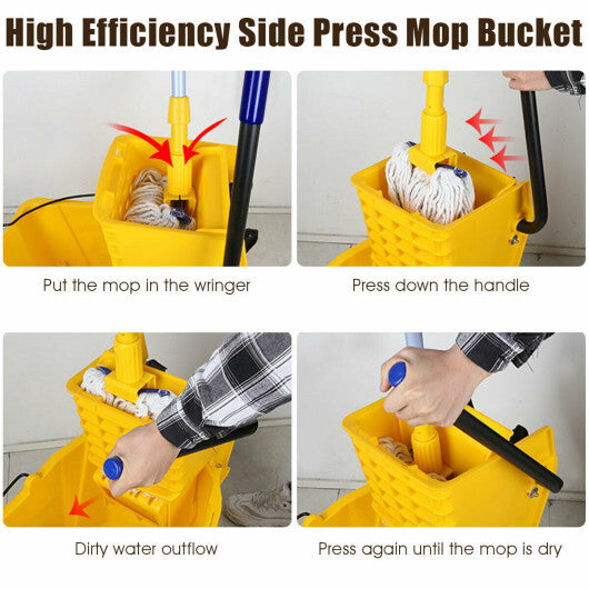 21 Quart Mop Bucket Side Press Wringer on Wheels With Panel W2B