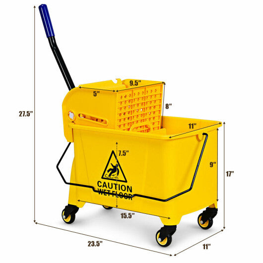 21 Quart Mop Bucket Side Press Wringer on Wheels With Panel W2B