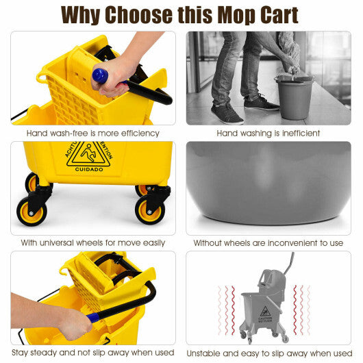 26 Quart Side Press Wringer Commercial Mop Bucket W2B