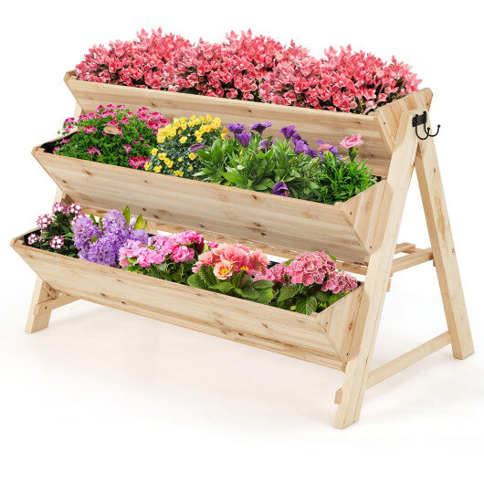 3 Tier Wooden Vertical Raised Garden Bed with Storage Shelf - Color: Natural W2B