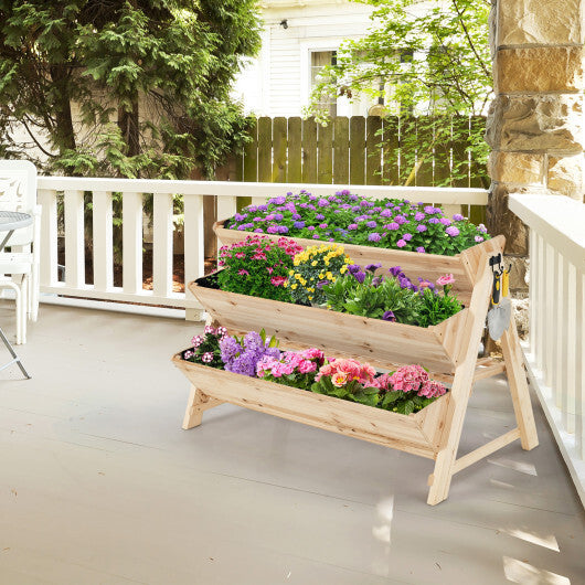 3 Tier Wooden Vertical Raised Garden Bed with Storage Shelf - Color: Natural W2B