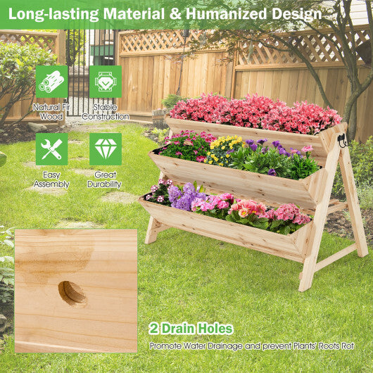 3 Tier Wooden Vertical Raised Garden Bed with Storage Shelf - Color: Natural W2B