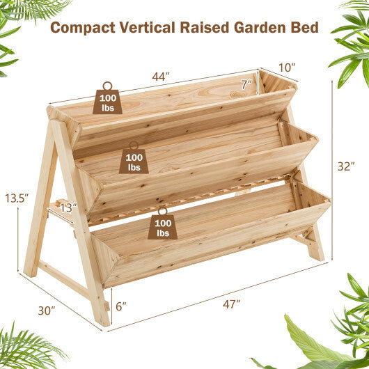 3 Tier Wooden Vertical Raised Garden Bed with Storage Shelf - Color: Natural W2B