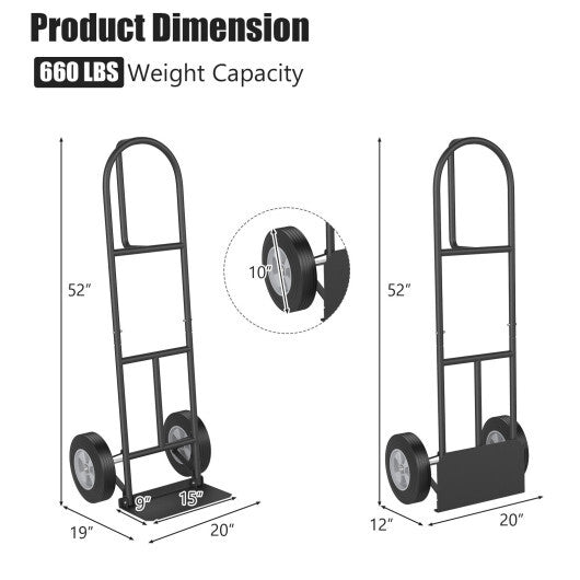 P-Handle Sack Truck with 10 Inch Wheels and Foldable Load Area-Red W2B